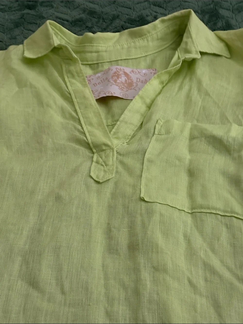 Bella Dahl 100% Linen Pastel Green Shirt 3/4 Roll Tab Sleeves Tunic XS